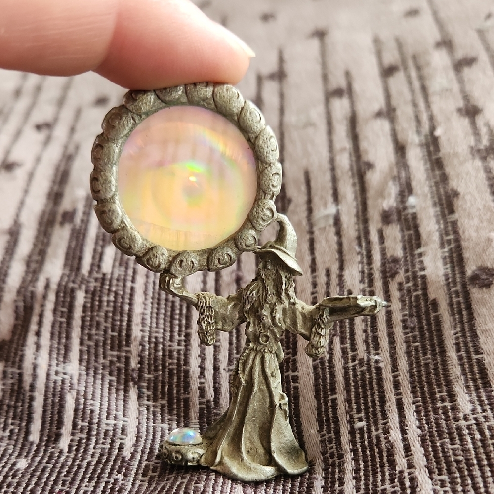 Mystical Pewter Merlin thr Wizard Figurine with Iridescent Orb And Hologram